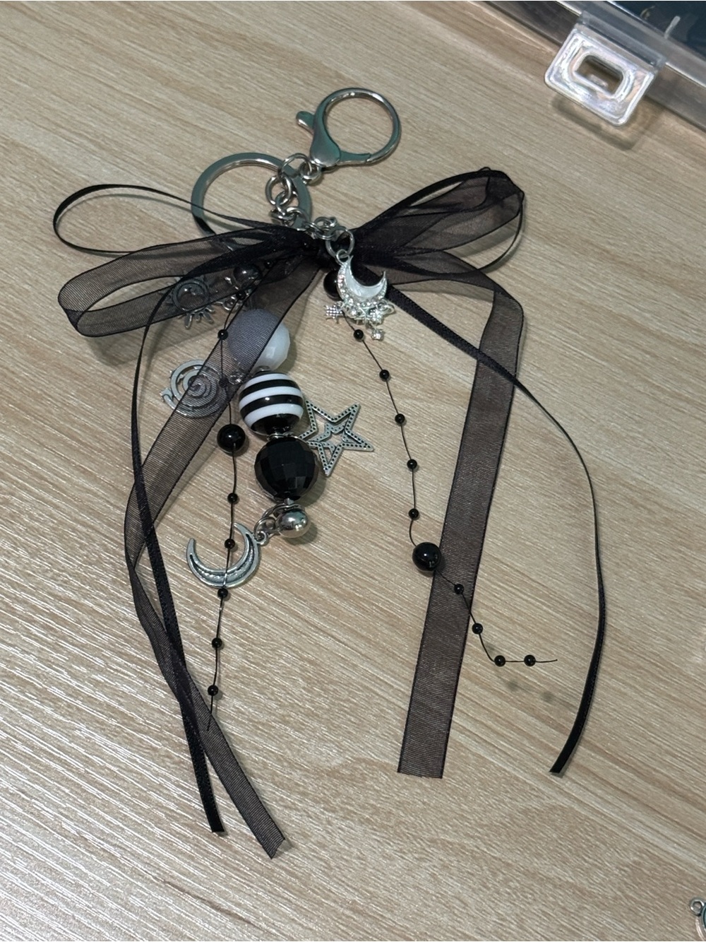 Black Ribbon Gothic Vibe Keychain/Purse Chain with Celestial Charms